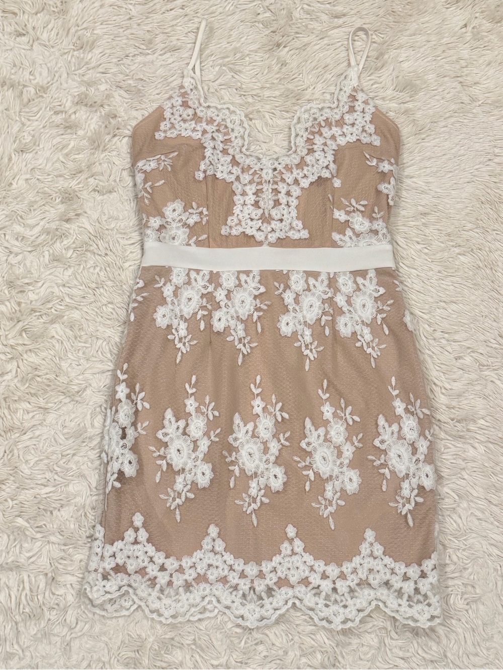 Charlotte Russe Y2K Floral Lace Mesh Dress Medium Nude White Cocktail Fairy